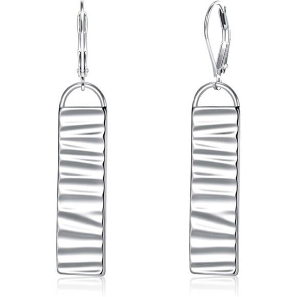 Sterling silver long bar dangle earrings for women lightweight hammered drop - Picture 1 of 7